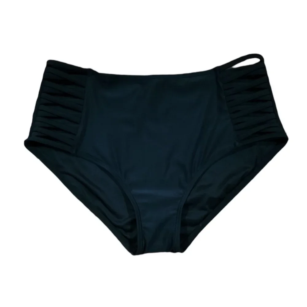 RELLECIGA Womens Strappy High Waisted Bikini Bottom Full Coverage Swim Sz M - Picture 2 of 5